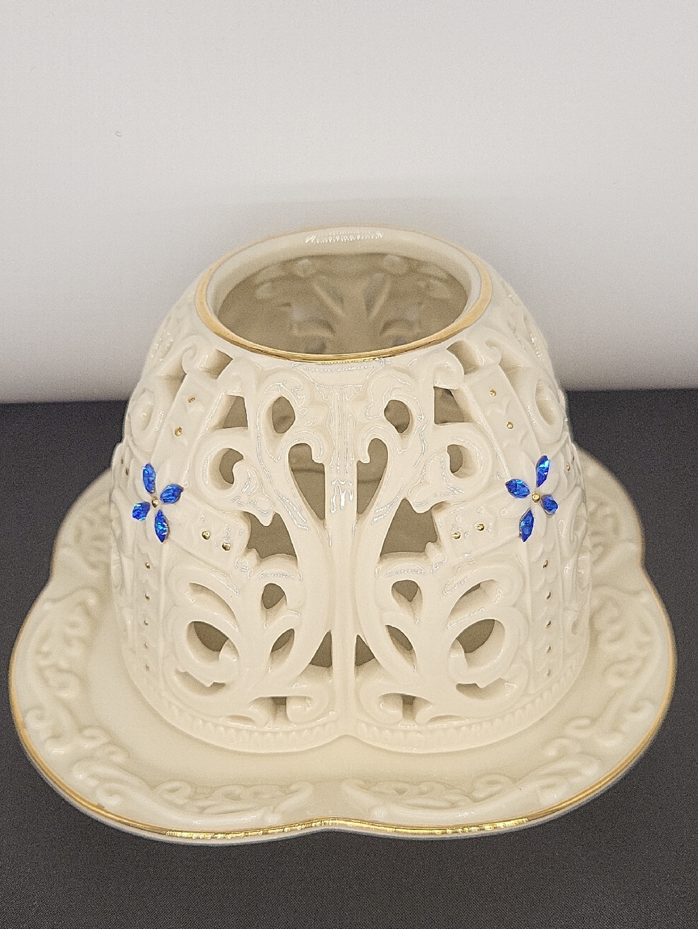 Lenox  2002 The Jeweled Cross 2-Piece Votive Candle Holder No Original Box